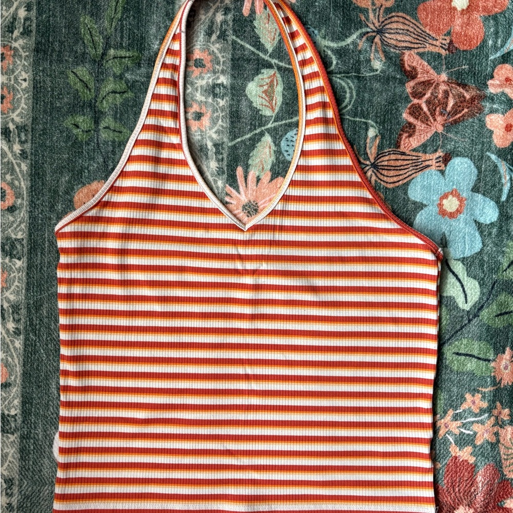 American Eagle Outfitters Orange and White Striped Tank Top